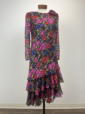 Asymmetric 1980s Floral Party Dress