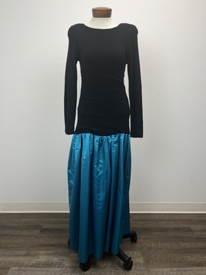 Vintage 1980's Black Cashmere and Turquoise Satin Party Dress