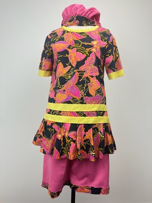 Vintage Reproduction Pink, Yellow, and Black Floral 1920's Bathing Suit