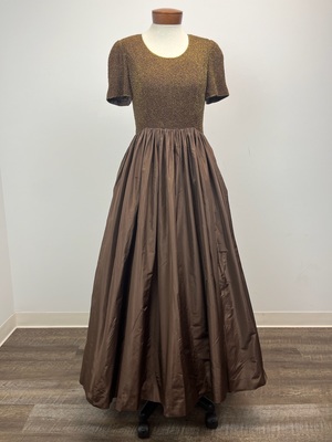 Vintage Louis Féraud 1980's Brown Satin Ball Gown with Beaded Bodice