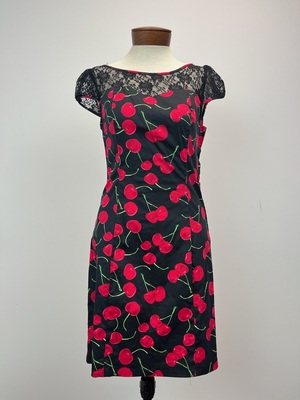 Black Cocktail Dress with Red Cherries