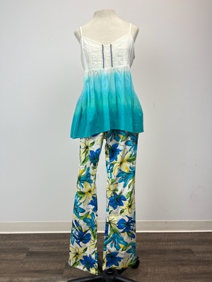 Blue Floral Bell Bottoms with Matching Tank Top