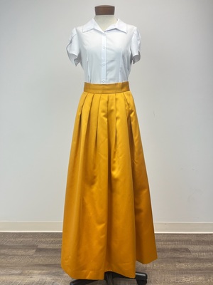 Yellow Vintage 80s Pleated Full Length Poly-Satin Skirt