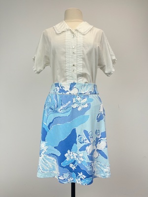 Blue Floral Nylon Spandex Skirt