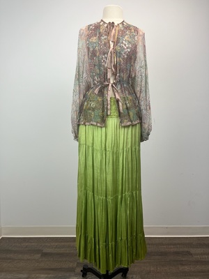 Boho Chic Beach 1970's Blouse and Green Skirt