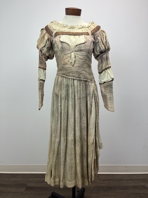 Women's Distressed Medieval Cream and Brown Linen Dress