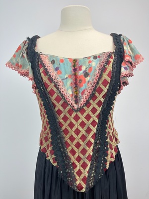 Black, Red and Floral Renaissance Peasant Bodice and Skirt