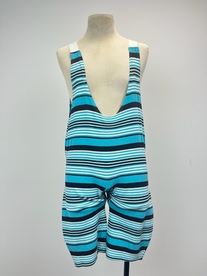 Blue, White and Black Striped 1920s Mens Singlet Style Bathing Suit