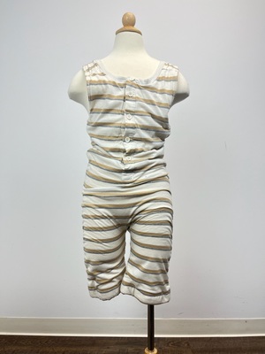 White and Tan Striped 1920s Mens Singlet Style Bathing Suit