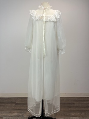 White Voile Nightgown With Lace Trim and Neckline