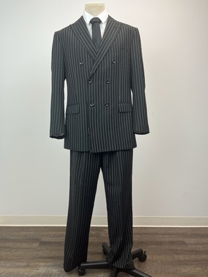 Black Pinstripe Double Breasted Two Piece Wide Peak Collar Suit