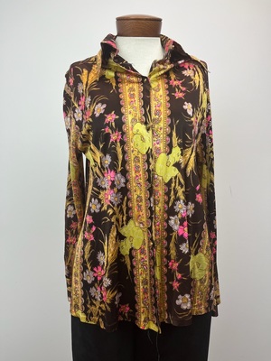 1970's Brown, Pink and Gold Tapestry Blouse