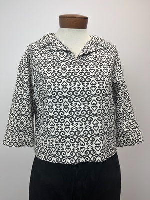 Black and White Geometric Pattern Cropped Jacket