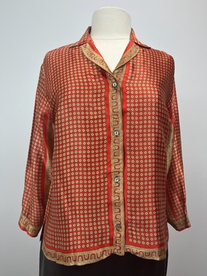 Vintage 1970's Red and Gold Geometric Print Blouse