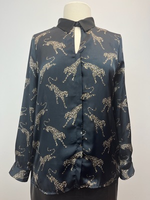 Black Blouse with Cheetah Print