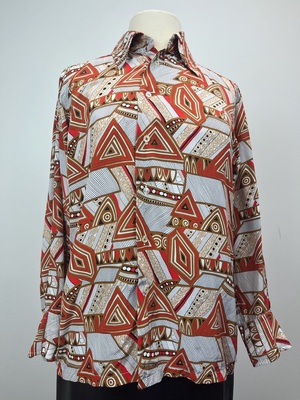 Vintage 1970's Brown and Red Geometric Print Blouse
