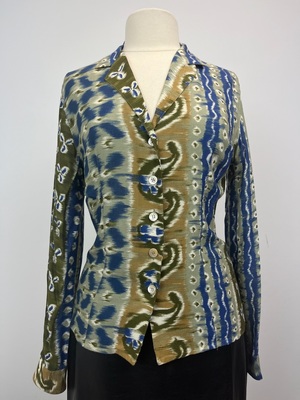 Vintage 1970's Blue and Khaki Tapestry Blouse