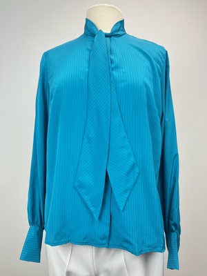 1970's Turquoise Silk Striped Blouse