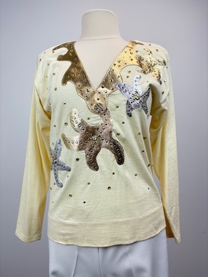 Cream Sweater with Silver and Gold Coral Appliques