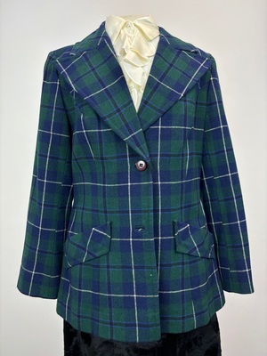 Women's Vintage Forest Green and Blue Plaid Jacket