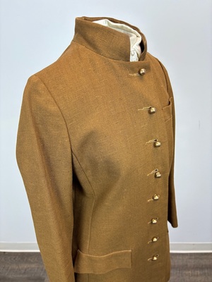 Women's Vintage Brown Linen Mandarin Collar Jacket