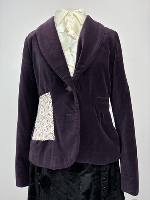 Womens Eggplant Velvet Blazer with Patch