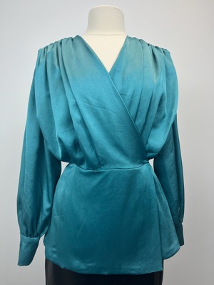 1970's Teal Blue Silk Blouse