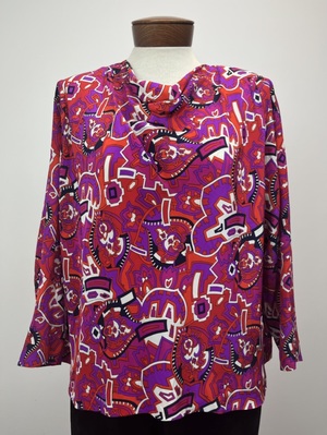 1970's Fuchsia and Red Kaleidoscope Blouse