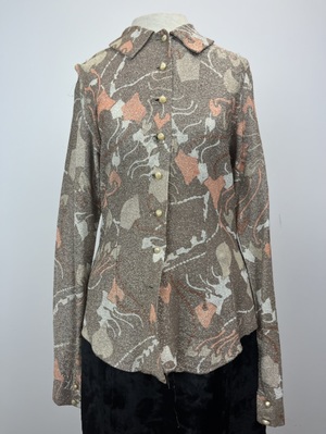 1970's Taupe and Peach Glitter Blouse
