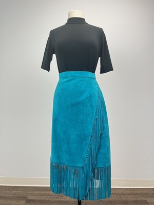 Vintage Turquoise Suede Western Fringe Skirt
