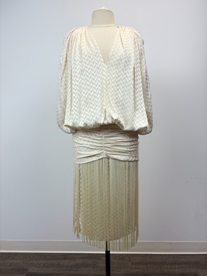 Vintage Cream Silk Drop Waist Dress