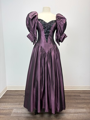 Victorian Eggplant Satin and Beaded Gown