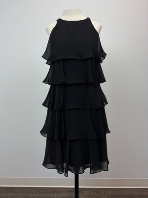 Black Poly Chiffon Layer Flapper Style Dress