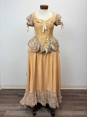 Exquisite Costumes:: Exquisite Costumes:: Gilded Age Light Antique Gold  Silk Dupioni Bustle Gown
