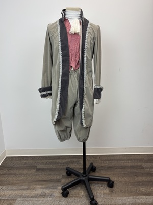 18th Century Boys Silver and Grey Coat, Waistcoat and Breeches