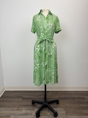 Vintage 60s Lime Green and White Shirt Dress 