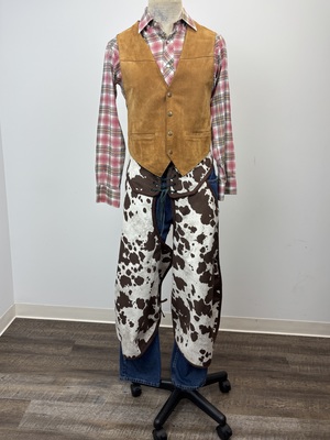 Western Mens Dark Brown Cow Print Chaps Costume 