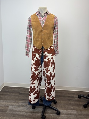 Western Mens Camel Color Cow Print Chaps Costume