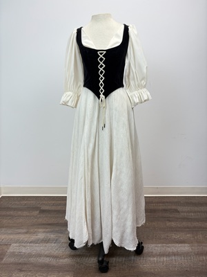 Black and White Renaissance Peasant Dress – Lace-Up Bodice with Flowing Skirt