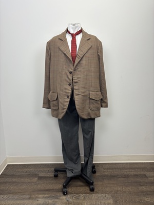 Brown Plaid Sack Jacket with Matching Vest and Grey Striped Flannel Trousers – 50