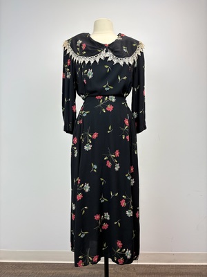 1930s Black Floral Print Dress
