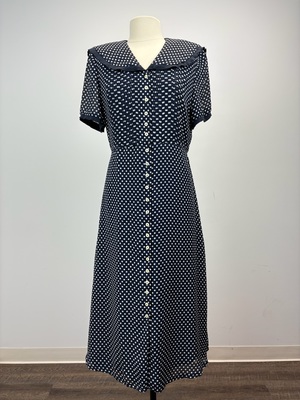 1930s Navy Blue Polka Dot Dress