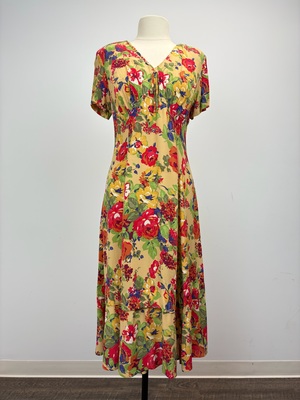 1930s Yellow Vibrant Flower Print Dress