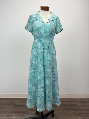 1930s Aqua Botanical Day Dress