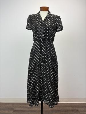 1930s Black Geometric Print Day Dress