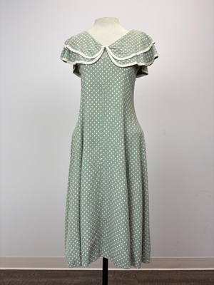 1930s Sage Green Polka Dot Day Dress with Capelet Collar