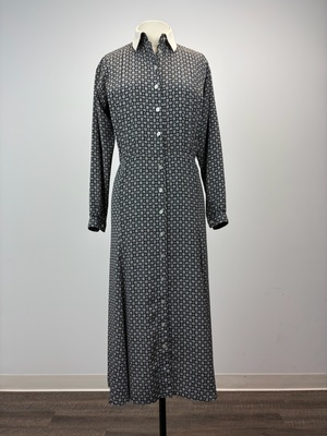 1930s Black Shirt Dress with Geometric Pattern