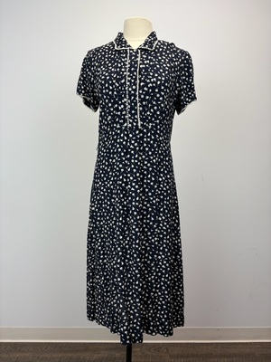 1930s Black Print Day Dress with Lace Trim