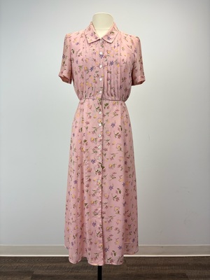1930s Blush Pink Small Floral Shirt Dress