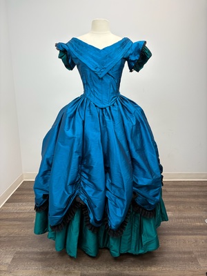 1850s 1860s Royal Blue Taffeta Ballgown